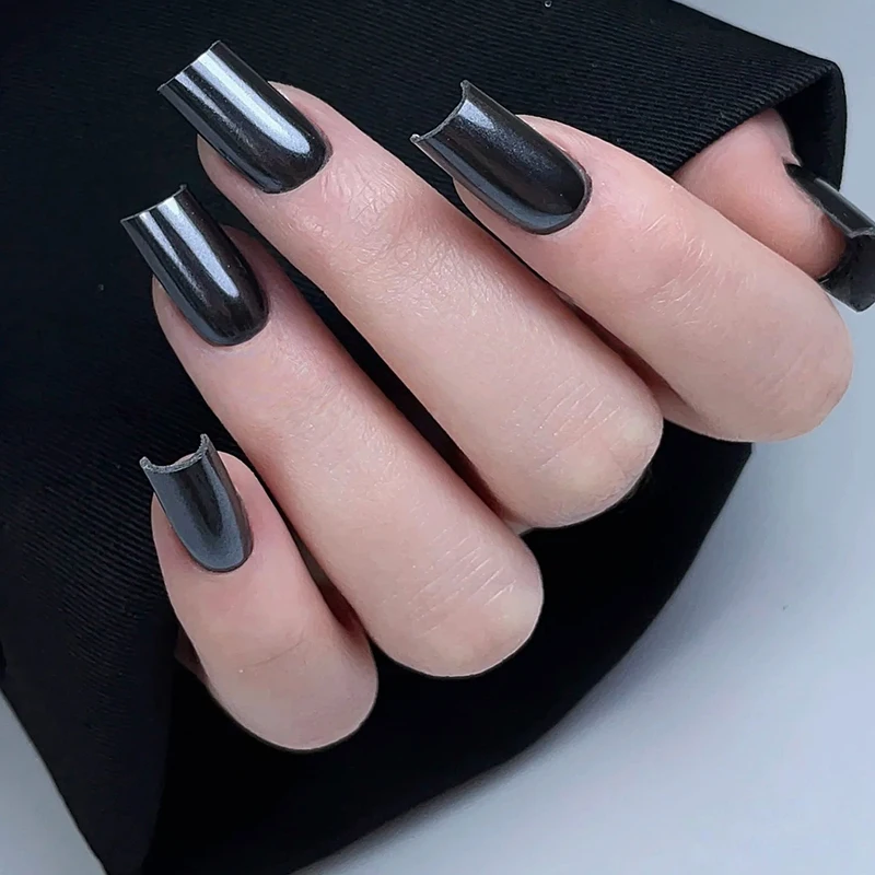 Polvo de uñas negro mágico de espejo, estilo ins, polvo de brillo de uñas de espejo súper brillante, polvo fino, textura fuerte, adecuado para ser