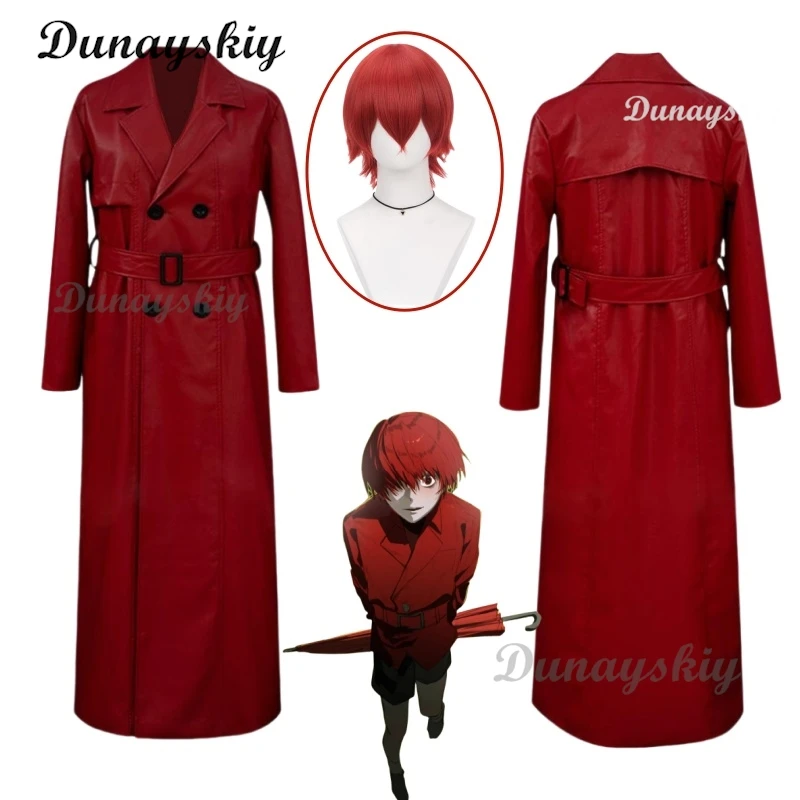 Homicipher Cosplay Costume Wig Mr Scarletella Red Coat Uniform The Enigmatic Antagonist Role Play For Halloween Customized