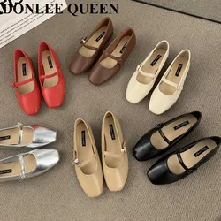 Women Flats Shoes Fashion Square Toe Shallow Ballerina Soft Light Weight Ballet Slip On Vintage Loafer Female Shoes Casual Mujer