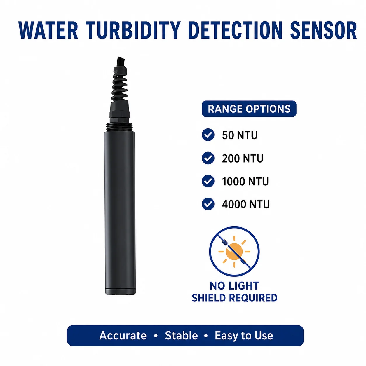 Good Portable Water Turbidity Meter Sensor  50ntu 200ntu 1000ntu 4000Ntu Online Turbidity Sensor with Rs485 No Need to Avoid Lig