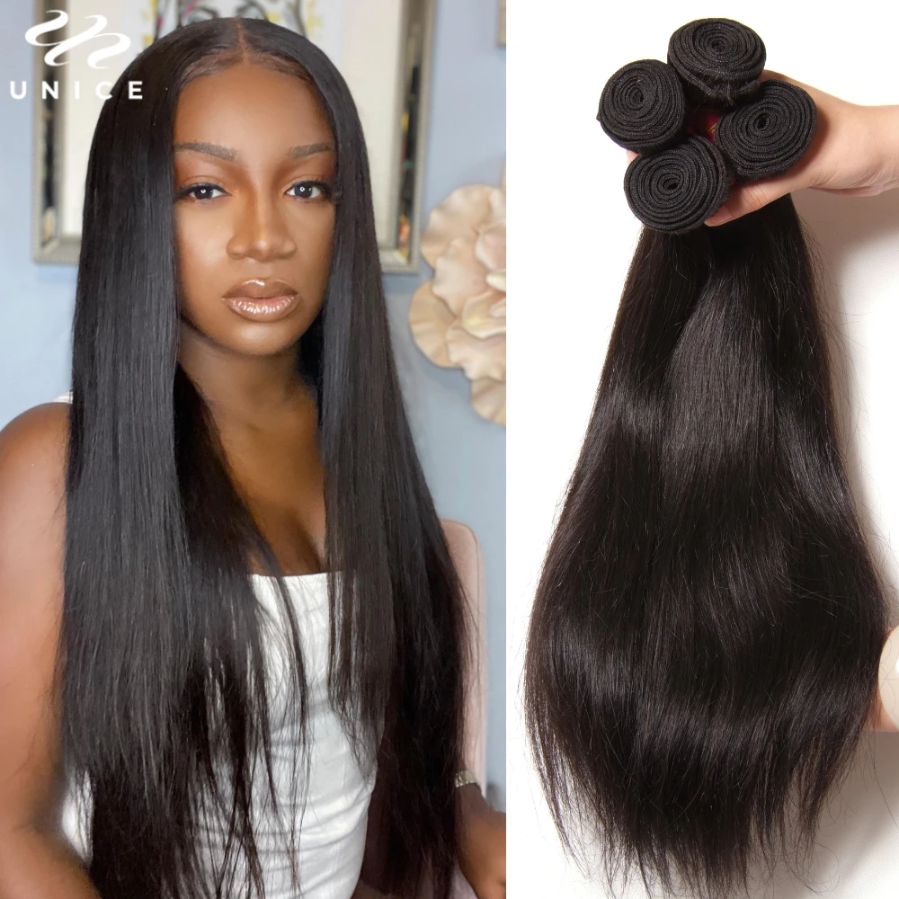 UNice Hair Bone Straight Human Hair Bundles 1/3/4 PCS Deal 10A Grade Natural Color 100% Human Hair Sew In Weaves  8-30 Inch