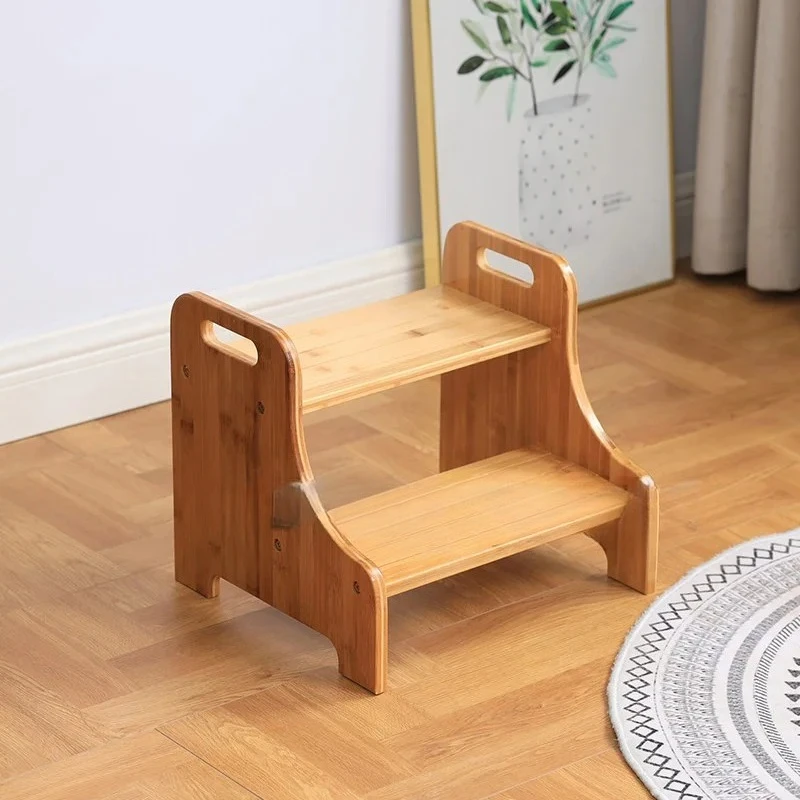 Solid Wood 2 Step Footstool Sturdy Kitchen Ladder Compact Stair Steps for Home Use Up To Washer Shoe Changing Stool