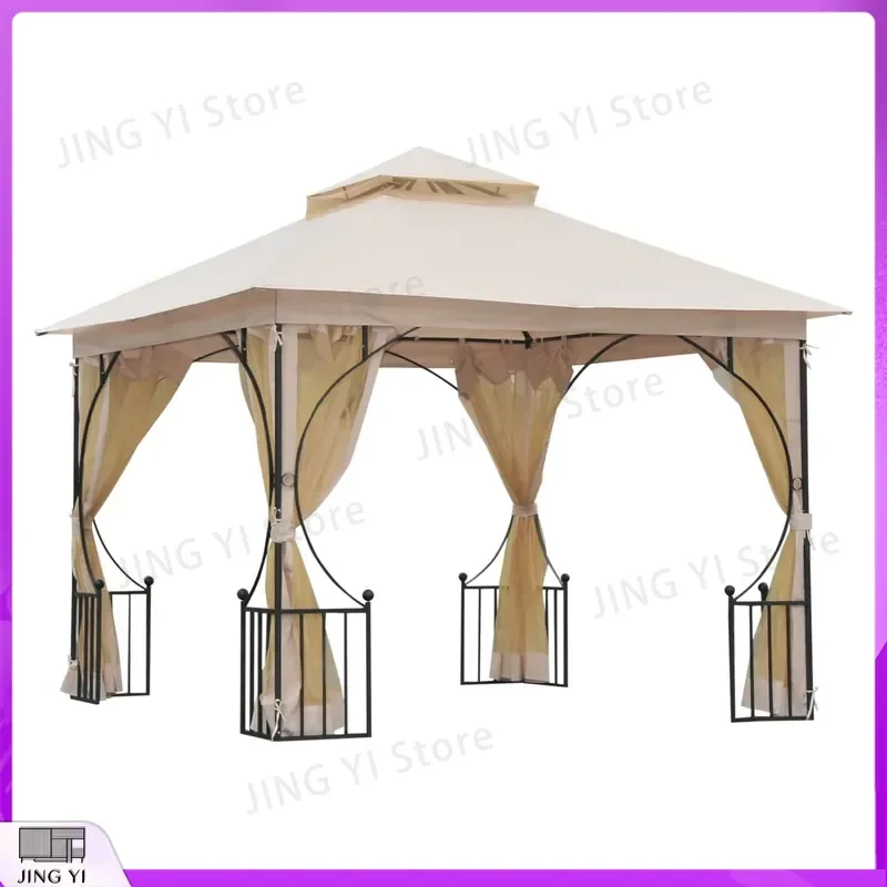3x3m Outdoor Gazebo Tent for Garden Patio Party Shelter Canopy with Double Tier Sun Shade Metal Frame Mosquito
