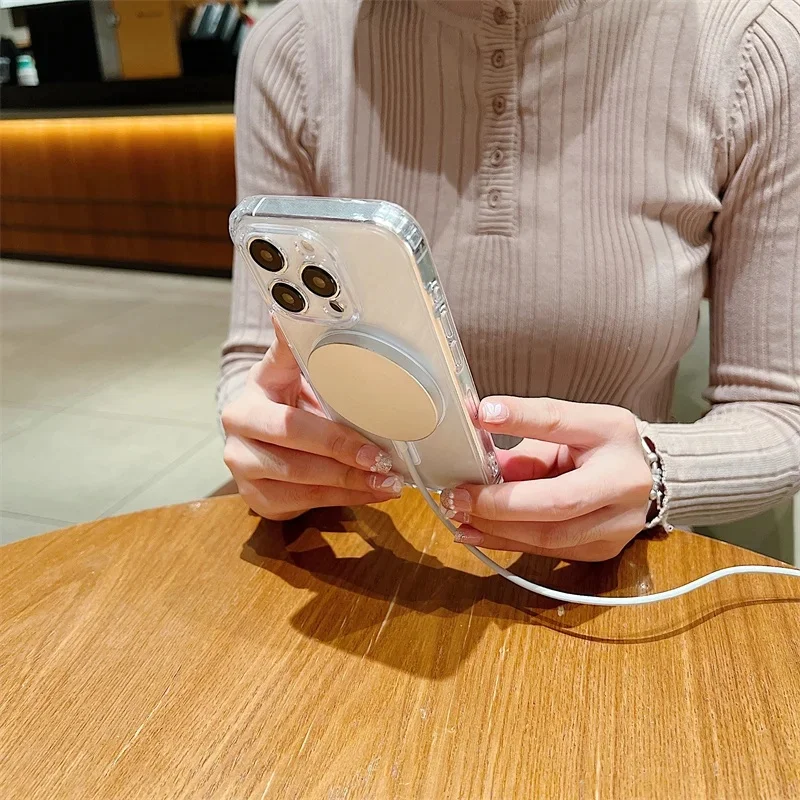 새로운 명품 MagSafe 무선 투명 충전 케이스 (아이폰 11, 12, 13, 14, 15, 16, 17, 17 Air, Pro, Pro Max, Plus 호환)