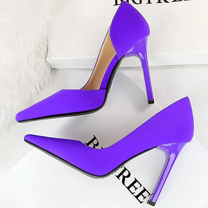 BIGTREE Sexy Women 11cm Block High Heels Pumps Designer Square Toe Green Purple Stripper Chunky Heels Lady Party Shoes Big Size