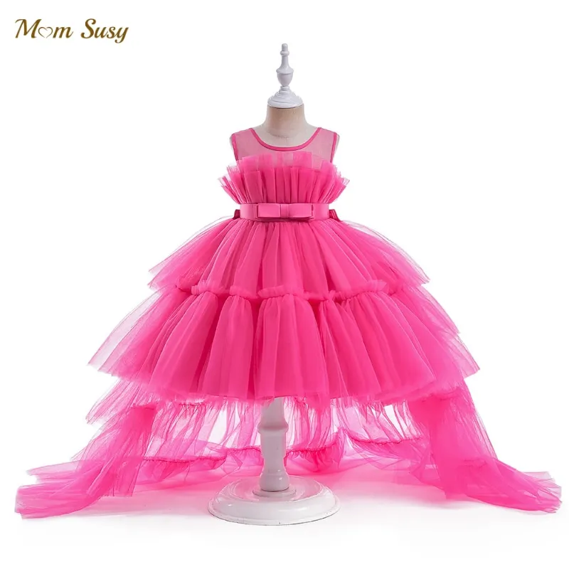 Baby Girl Princess Hot Pink Cocktail Tutu Dress Child Mesh VestidoBirthday Carnival Halloween Ball Gown Costume Clothes 2-11Y