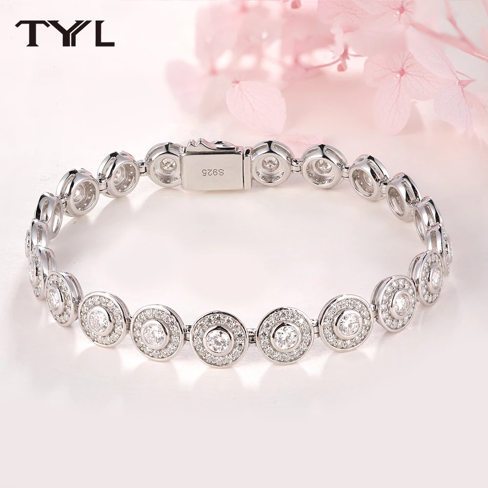 

TYYL Round Moissanite Tennis Bracelet S925 Silver 18K Gold Plated Shiny Bracelets Chain for Women Wedding Bridal Charm Jewelry