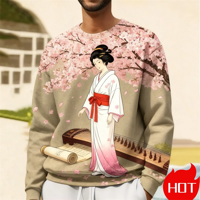 Suéter japonés Y2k para hombre, sudadera con gráfico de Geisha Ukiyoe, jerséis con estampado 3D, ropa para hombre, Tops, sudadera para mujer, nuevo