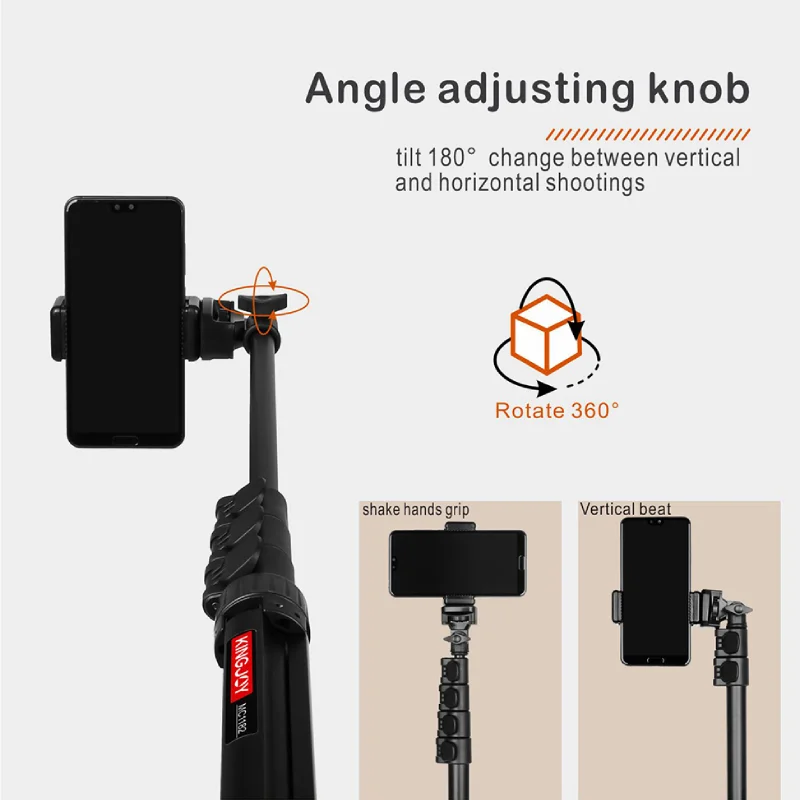 Kingjoy ขาตั้งไฟสำหรับถ่ายภาพที่วางโทรศัพท์แบบมีขาตั้งปรับได้พกพาได้พร้อมหัวสกรู1/4ดวงสำหรับแฟลชโคมไฟแหวนไฟโทรศัพท์กล้อง
