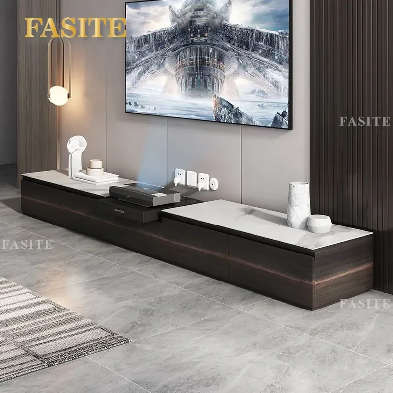 For Italian Minimalist TV Cabinet Rock Slab Solid Wood Intelligent Electric Telescopic Table Projector Special Stand