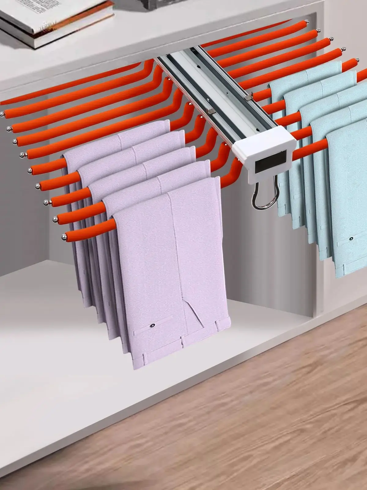 Garderobe Broek Organizer Uittrekbaar Broekrek Kast Broekhanger 22-armen Uitschuifbare broekopslaghouder - afbeelding 2