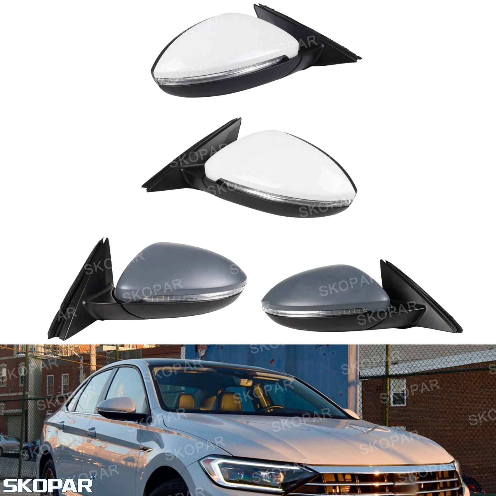 For VW Jetta US Version 2019 2020 2021 2022 Car accessories 6+2 Pin White Painted/Primer Power Adjust Blind Spot Mirror Assembly