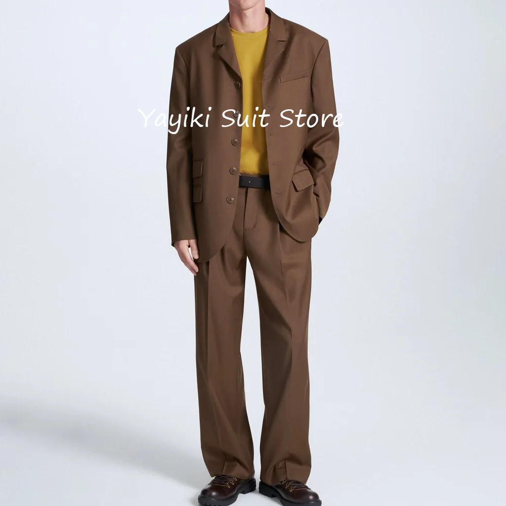 

Классический мужской костюм, комплект из 2 предметов, костюмы с двойными карманами и клапанами, однобортный маленький пиджак с воротником, комплекты одежды, элегантный мужской костюм