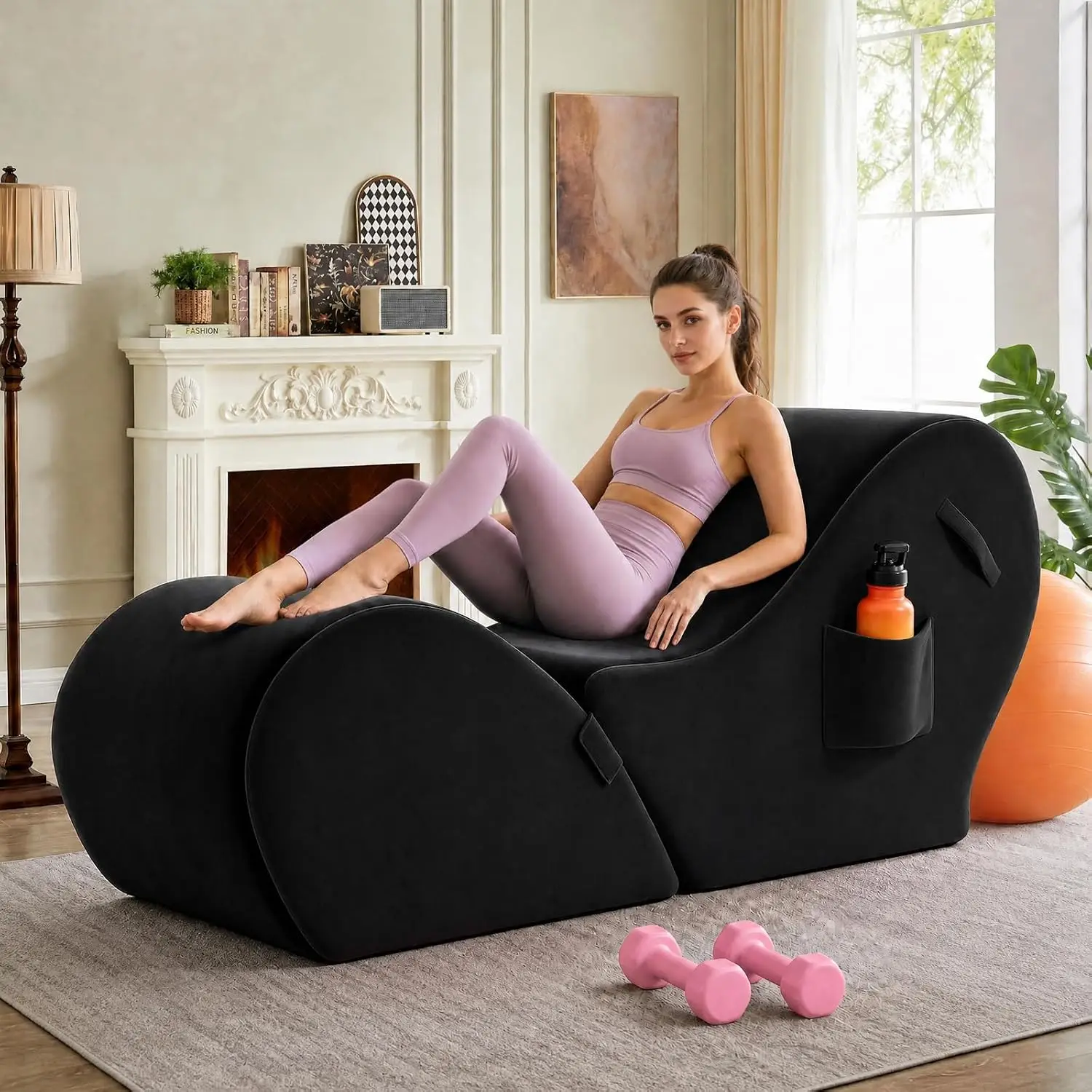 Ergonomic Yoga Chaise Lounge 2-in-1 Washable Cover Stretching Relaxation Heart Ottoman No Assembly, Customized