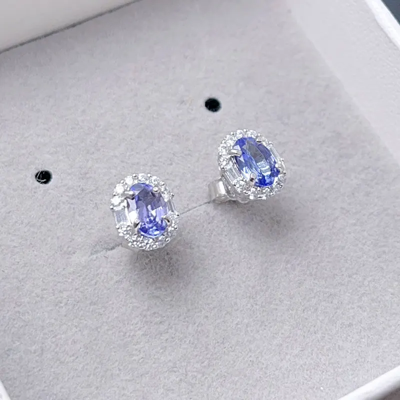 VVS Grade Natural Tanzanite Earrings Allergy 925 Silver Earring with 18K Gold Plated 4mm*6mm Total 1ct Tanzanite Jewelry