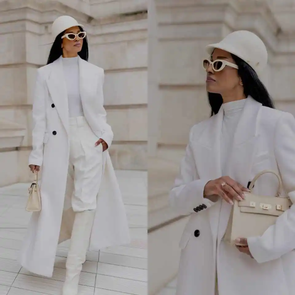 Fashion Womens Overcoat Peak Lapel Double Breasted Oversized Straight Long Cut Woolen Material Business Meeting Customized