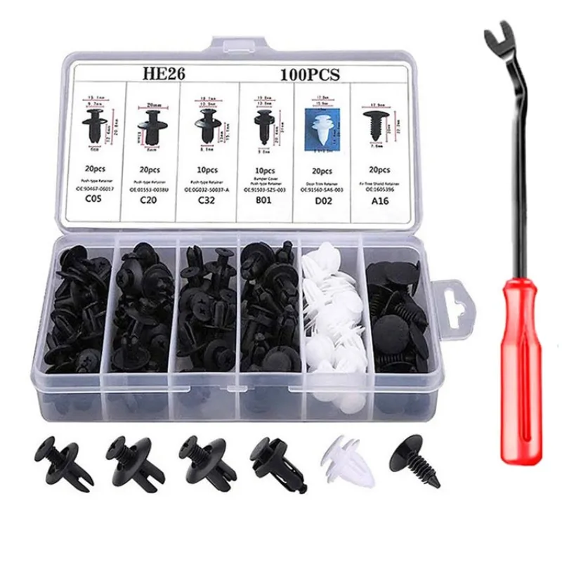 100pcs Auto Fastener Clip Kit Fender Rivet Clips Car Body Push Retainer Pin Rivet Bumper Door Trim Panel Retainer Car Clips