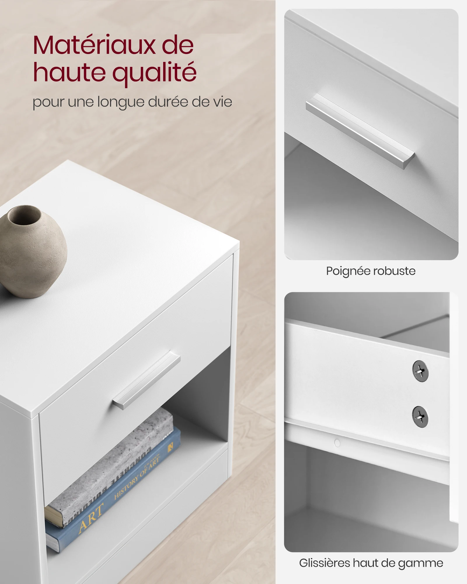 Table De Chevet Avec Tiroir ، VASAGLE ، Lot de 2 ، blانك Classique #5