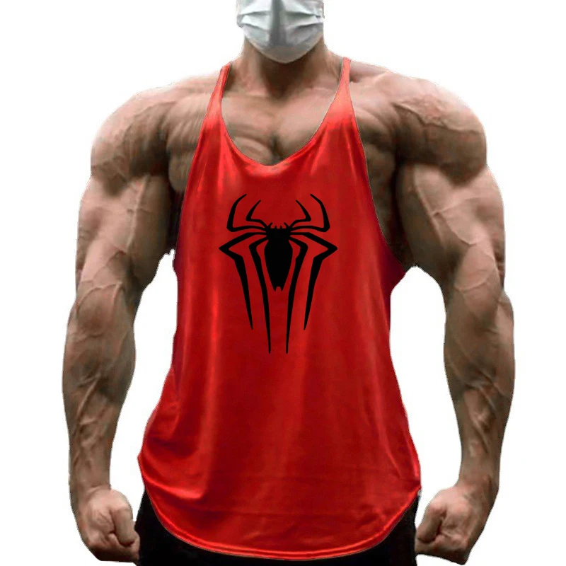 Spider Printed Sport Y-back Clothing Breathable Cotton Singlets Mens Workout Muscle Shirts Gym Bodybuilding Sleeveless Tank Tops