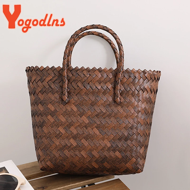 Summer Straw Basket Women Rattan Beach Bag Braided Handmade Handbag Vegetable Basket Tote Bag Vacation Handle Bag Purse