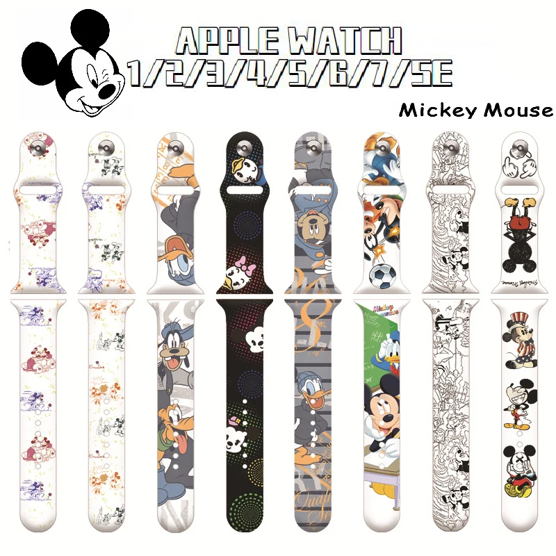 Disney Mickey Stitch Strap for Apple Watchband 1 2 3 4 5 6 7 Se Silicone Smartwatch Watchband Bracelet IWatch 38-42MM Bands