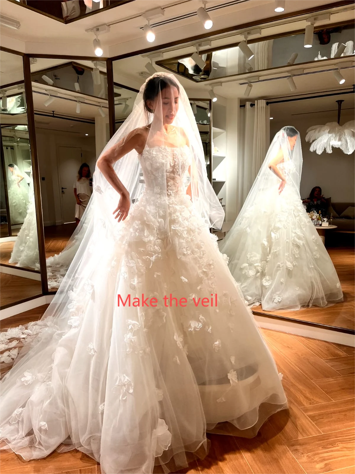 

Customized Made Flowers Wedding Dress and Veil For Lana