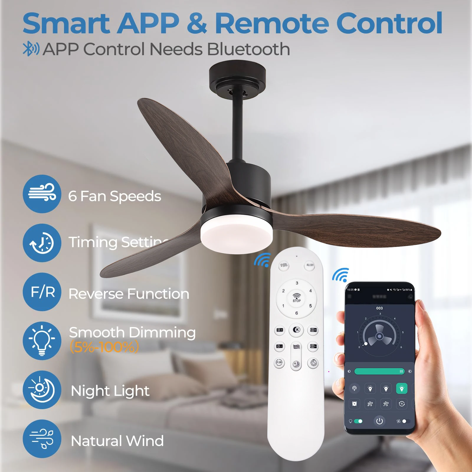 Modern DC Ceiling fan with light for kitchen Living room bedroom Strong winds Electric fans 42 52 inch LED ceiling lighting fan