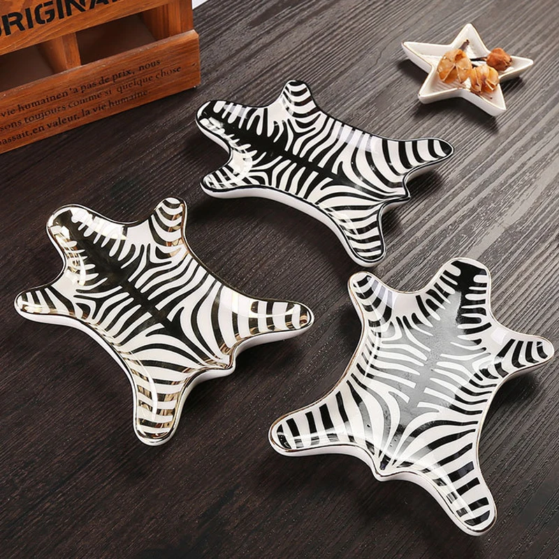 European-style Gold Tiger Skin Ceramic Plate Creative Jewelry Storage  Home Table Decoration Retro  Tableware