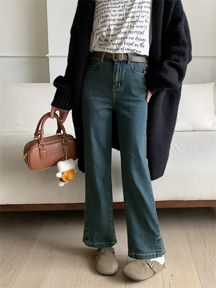 

PLAMTEE Straight Slim Denim Pants Chic High Waist Spring 2024 Women New Light Washed Streetwear Loose Spring Daily Split Jeans