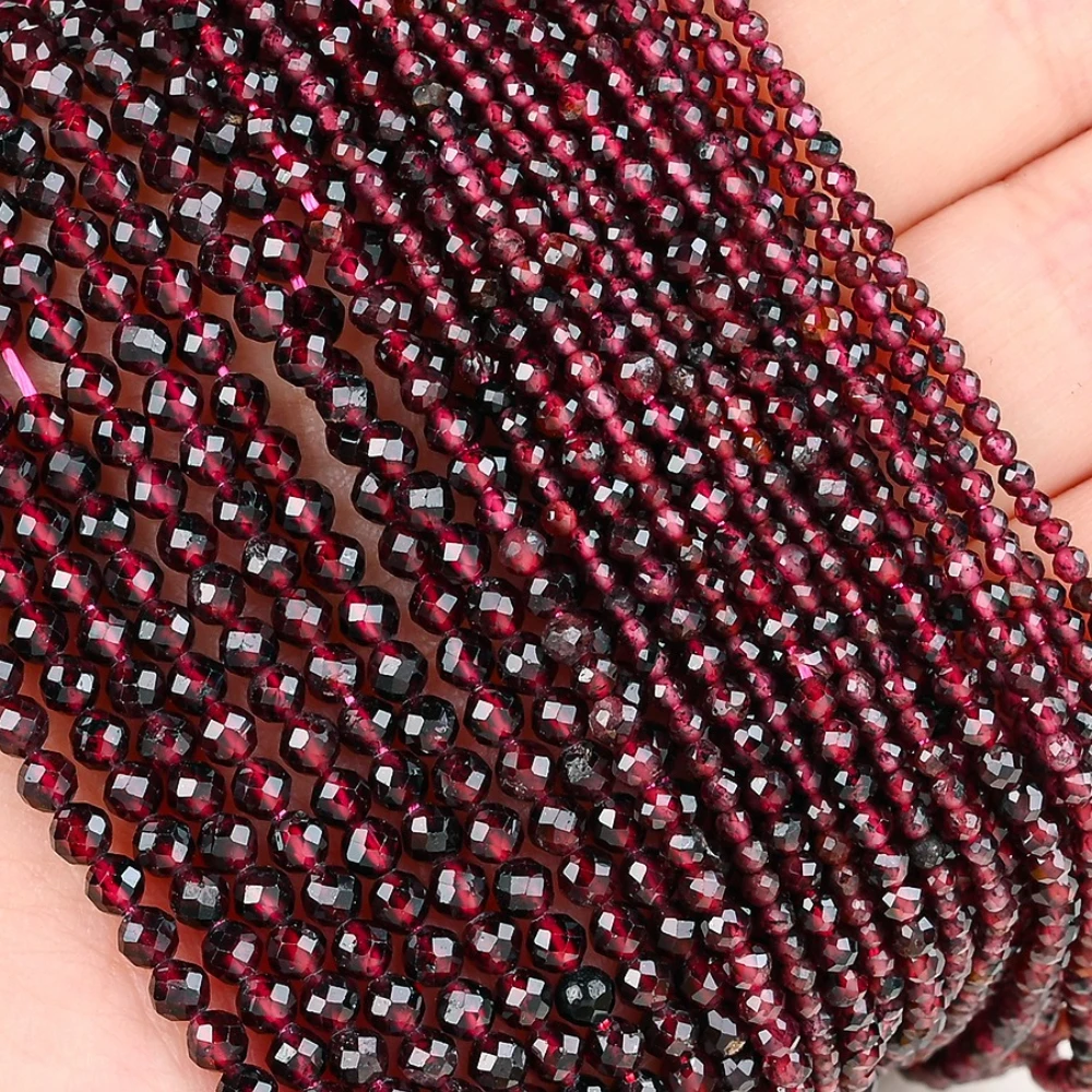 Koraliki z naturalnego kamienia MiNi 2/4mm, fasetowane granaty, luźne koraliki dystansowe do samodzielnego tworzenia biżuterii, bransoletek, naszyjników, materiały do rękodzieła.