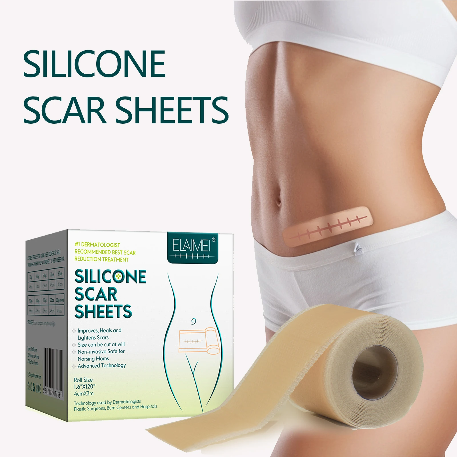 ELAIMEI Scar Patch Widened Self-adhesive Silicone Gel Scar Patch Invisible Patch C-section Scar Stretch Mark Repair 3 Meters