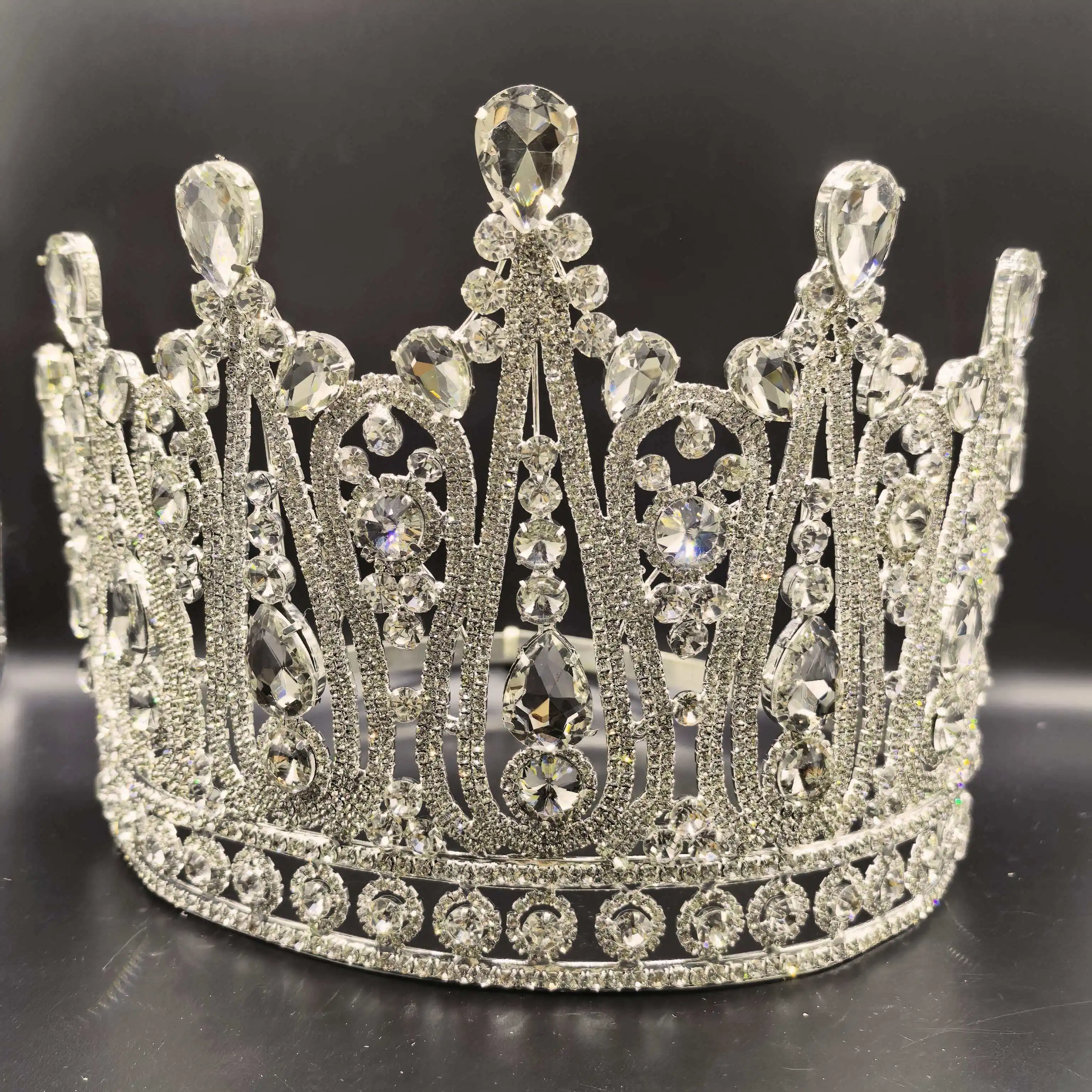 Levmoudra Elegant Rhinestone Crystal Big Tiara Crowns for Women Bridal Wedding Hair Jewelry Prom Pageant Crown Headdress