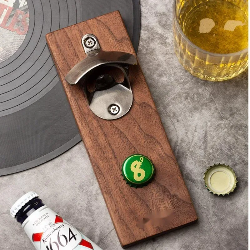 Black Walnut Magnetic Bottle Opener Refrigerator Paste Creative Solid Wood Labor Saving Paste To The Wall To Open A Boy Gift