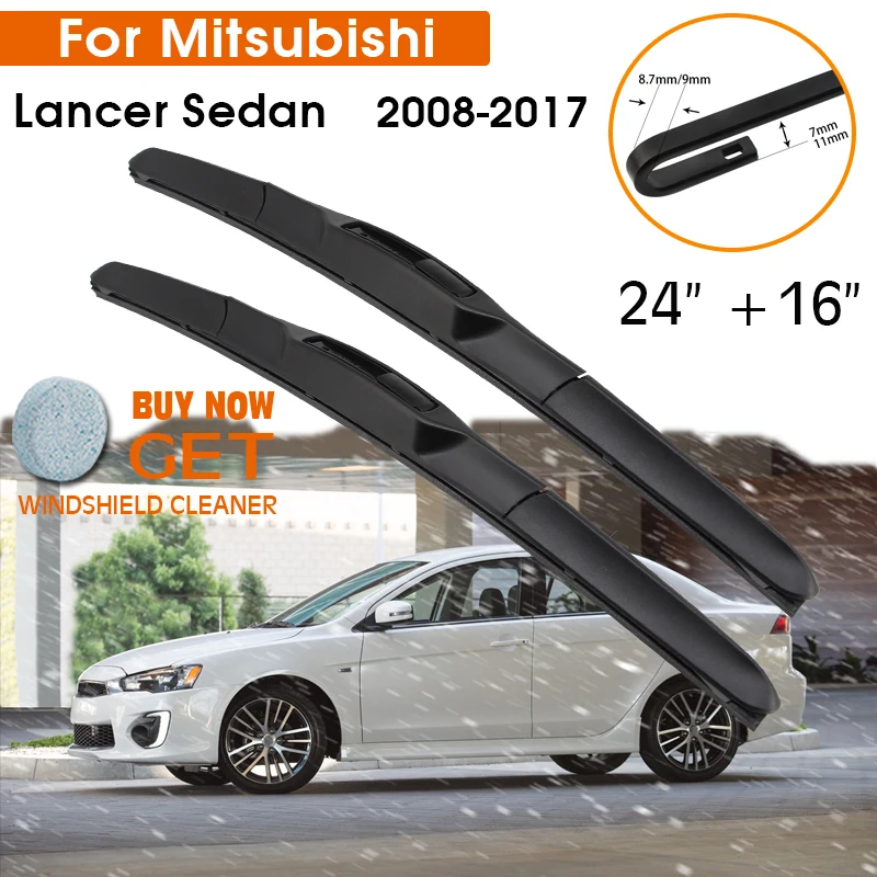 Щетки стеклоочистителя для Mitsubishi Lancer Sedan 2008-2017, резиновые силиконовые сменные, для лобового стекла, 24+16 дюймов, аксессуары