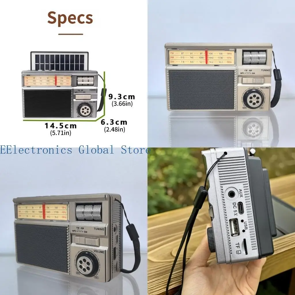 462B Mini Solar Powered FM Radio With Carabiner Clip For Outdoor Activity