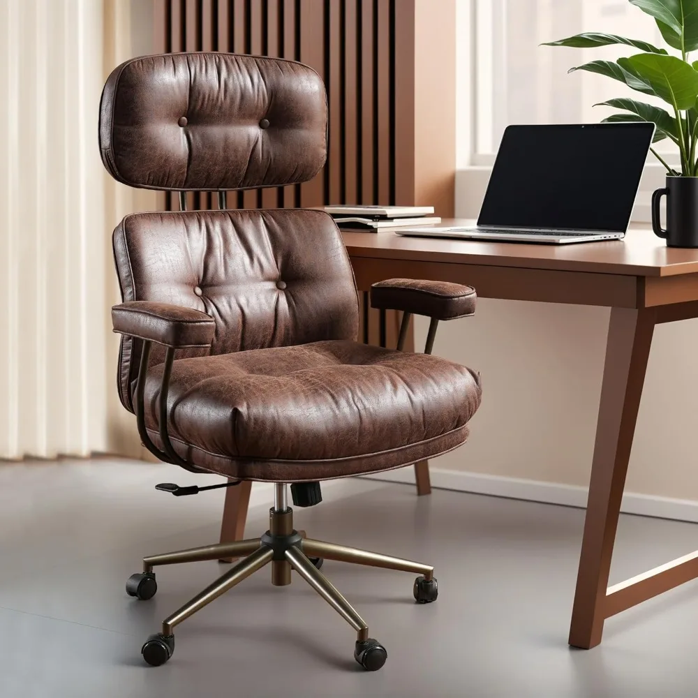 

Ergonomic Office Chair, High Back Faux Leather Executive Chairs with Thick Cushion,Computer Armchair (Dark Brown, Suede Leather)