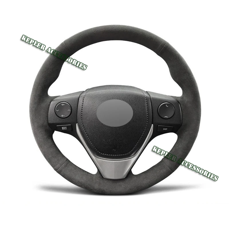 Genuine Leather Black Thread Steering Wheel Cover for Alcantera Car Accessories Specifically for Toyota RAV4 Corolla Auris Isis