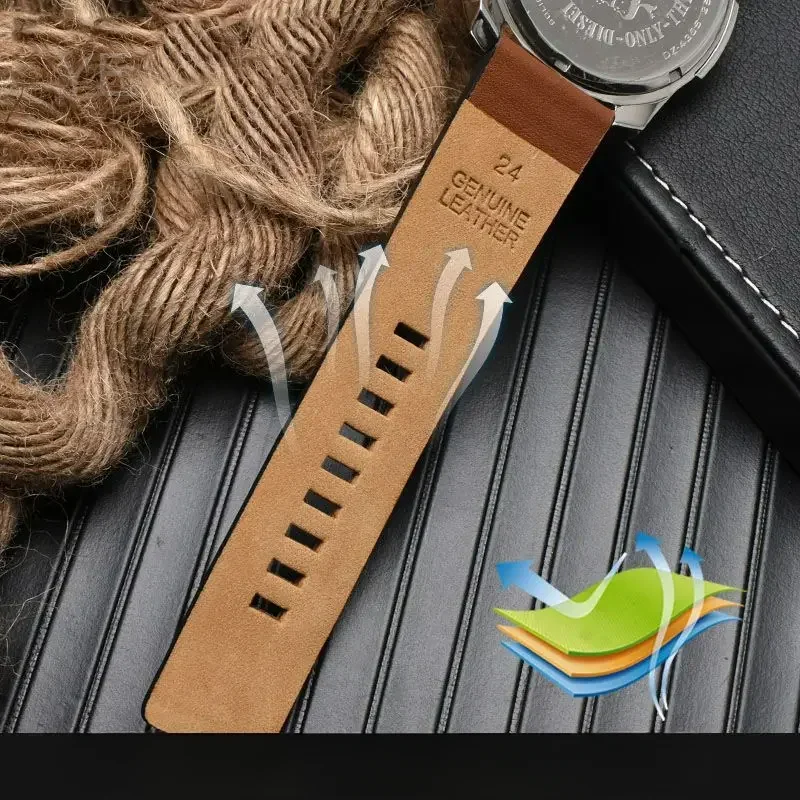 أحزمة ساعة من الجلد الطبيعي لسلسلة ديزل ريترو ، حزام مريح من جلد البقر ، جلد بقر مقاوم للعرق ، أنيق ، Dz4318 ، Dz7257 ، 22 ، 24 ، 26