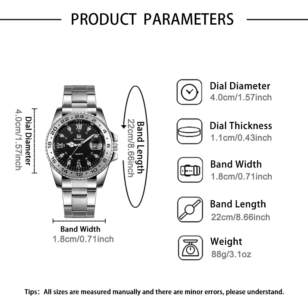 Men's Steel Strap Calendar Quartz Watch, Round Case, Electronic Movement, Casual and Fashionable Business Style, Men's Gift