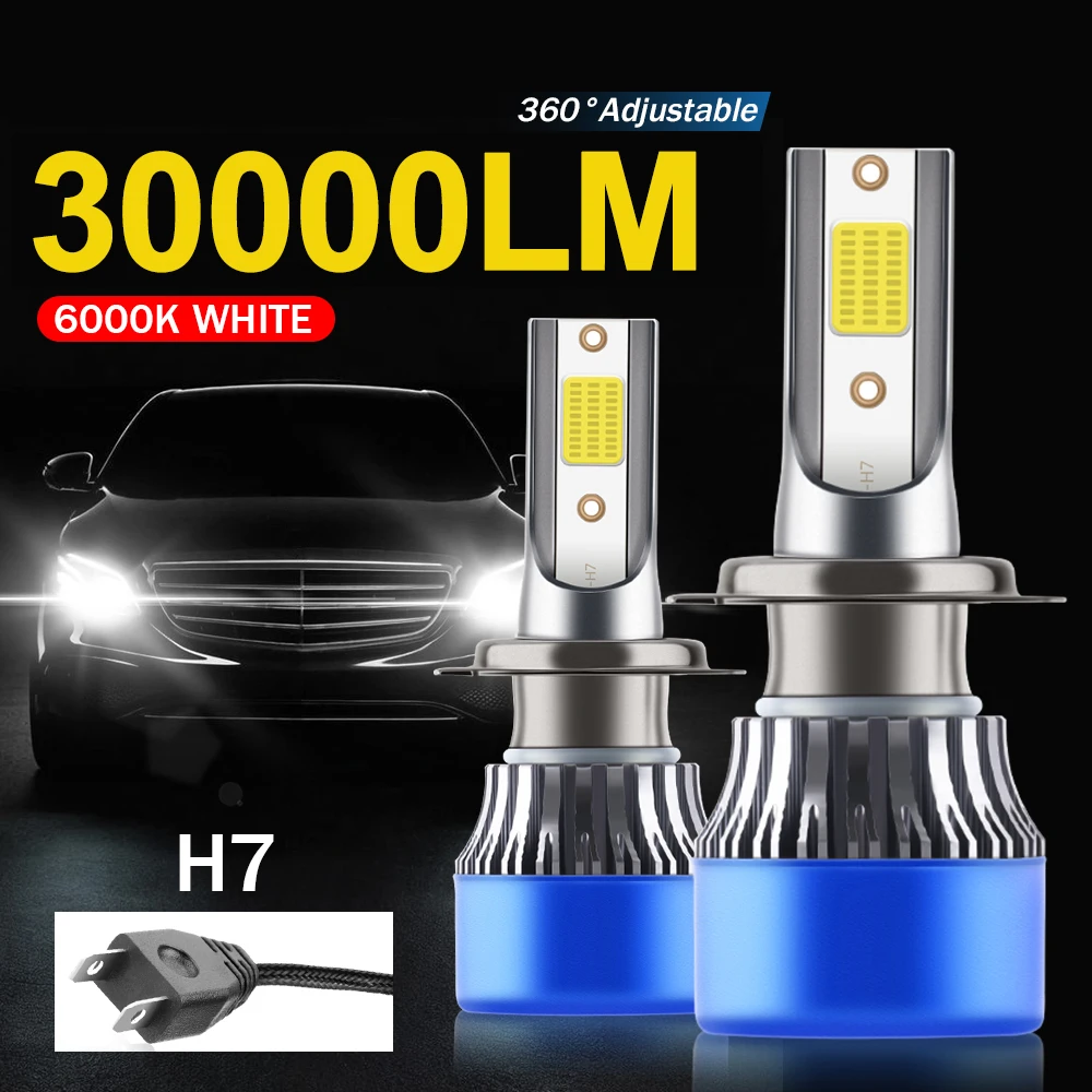 2PCS 300W H7 Fern-/Abblendlicht-LED-Scheinwerferlampen Highlight COB Chips Autoscheinwerfer FAN Design Auto Glühbirnen 6000K Weiß