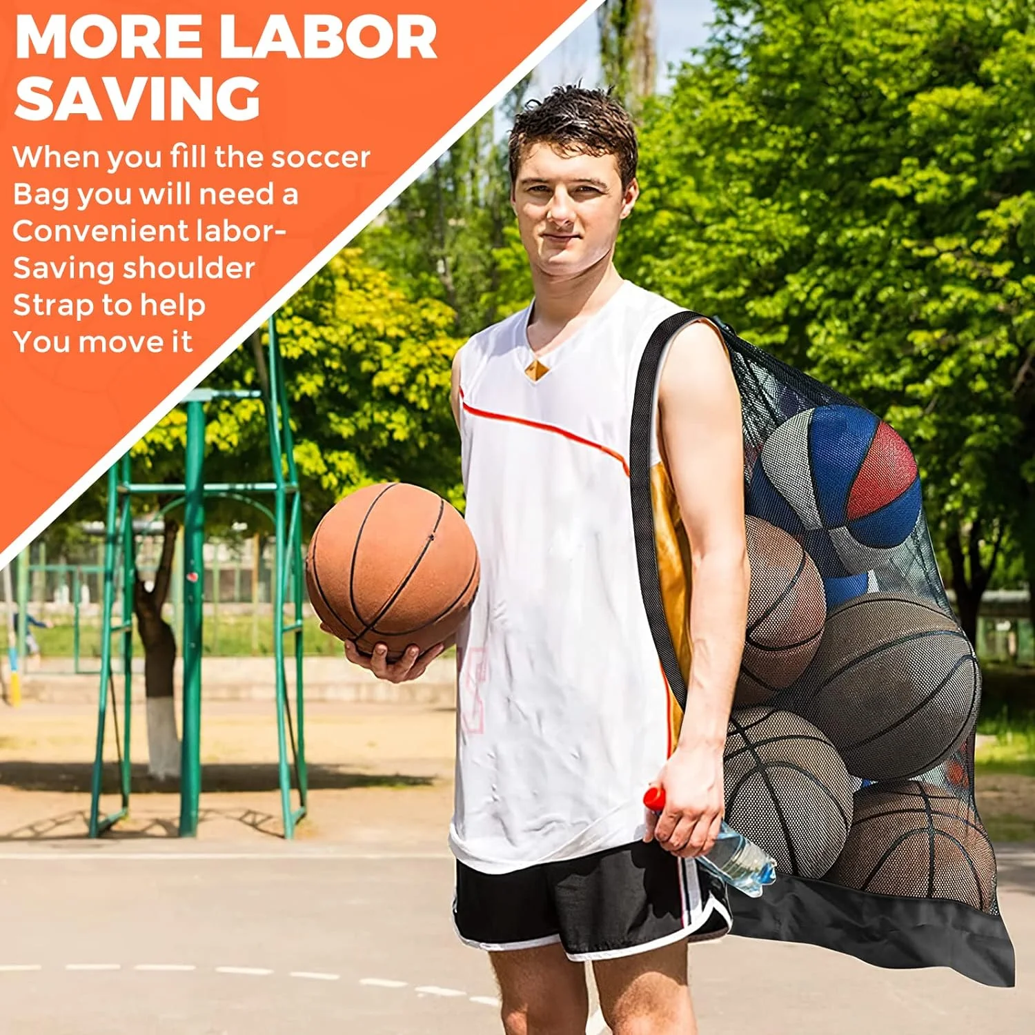 Extra Large Soccer Ball Bag, Drawstring Mesh Ball Bag with Pocket, Heavy Duty Sport Net Sack for Coaches, Storage Bag for Ball