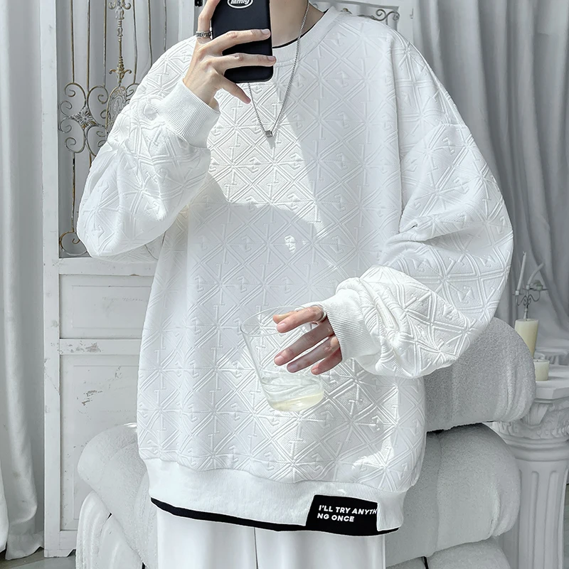 Sweatshirts Man Original Brands Men's Spring Clothes Embossing Sweatshirt Male Pullovers Hip Hop Pullover Harajuku Oversize