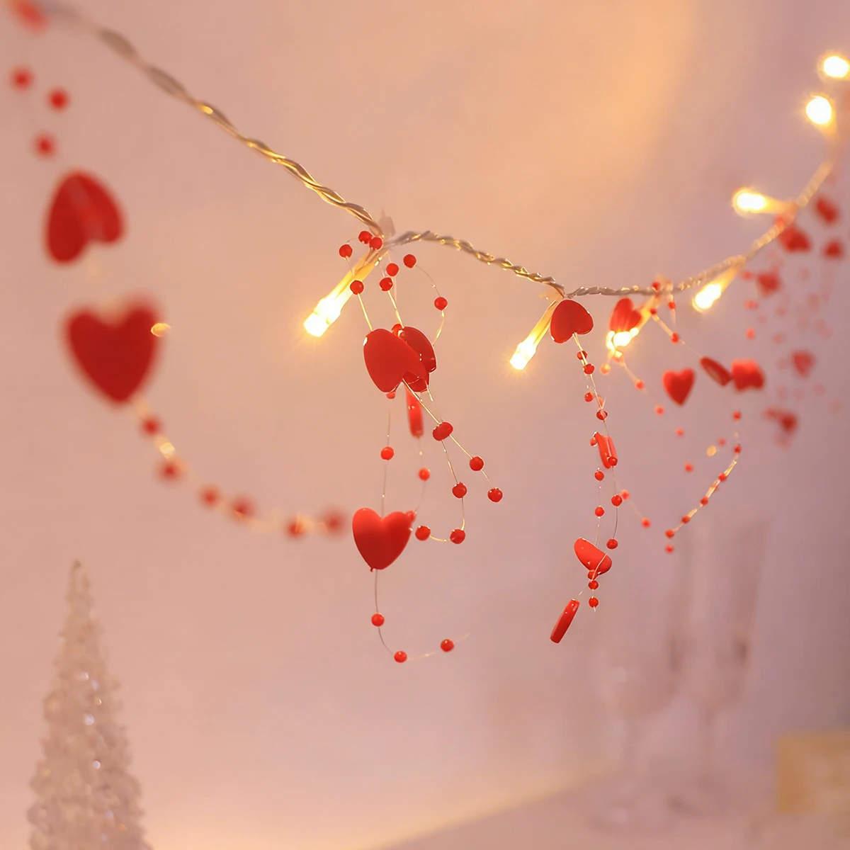 1.5m Valentine's Day Red Heart Shaped Bead String Light Romantic Atmosphere Light Wedding Proposal Valentine's Day Party Decor