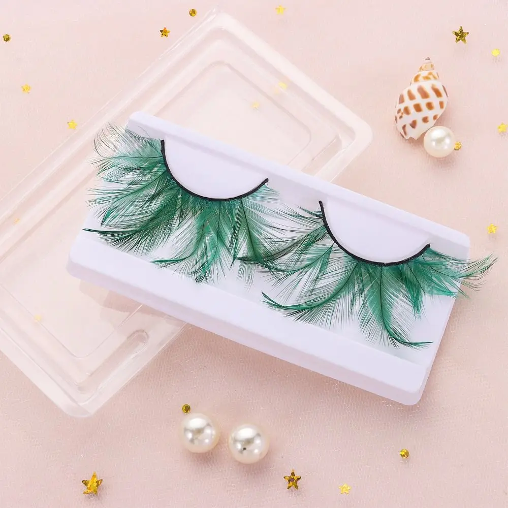 1Pair Halloween Green Feather Eyelashes Extra Long Eyelash Extension Exaggerated Lashes for Masquerade Party Anime Cosplay