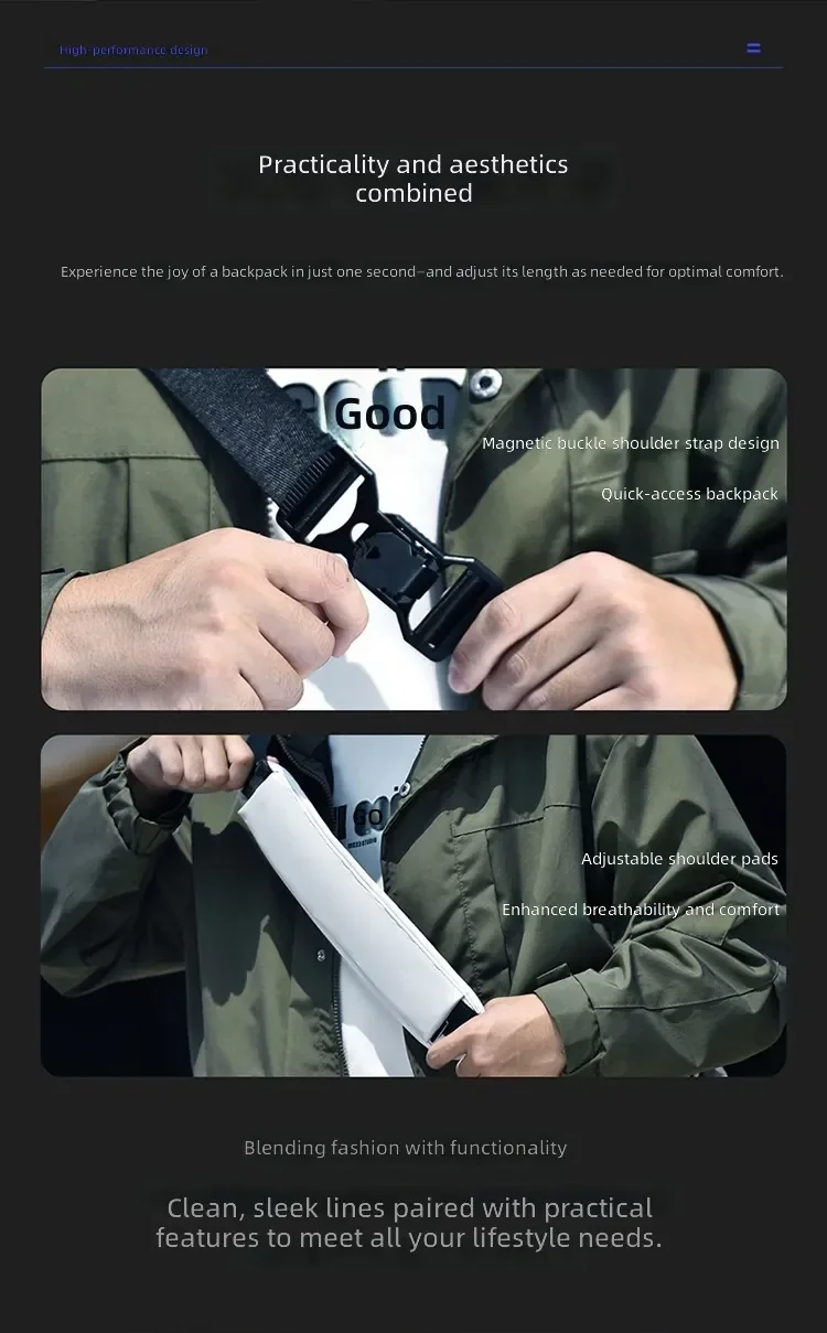 Große Umhängetasche mit viel Stauraum, wasserdichte Messenger-Tasche, mit Magnetverschluss, Handtasche für Laptops, ideal für Studenten und Männer. – Detail 2