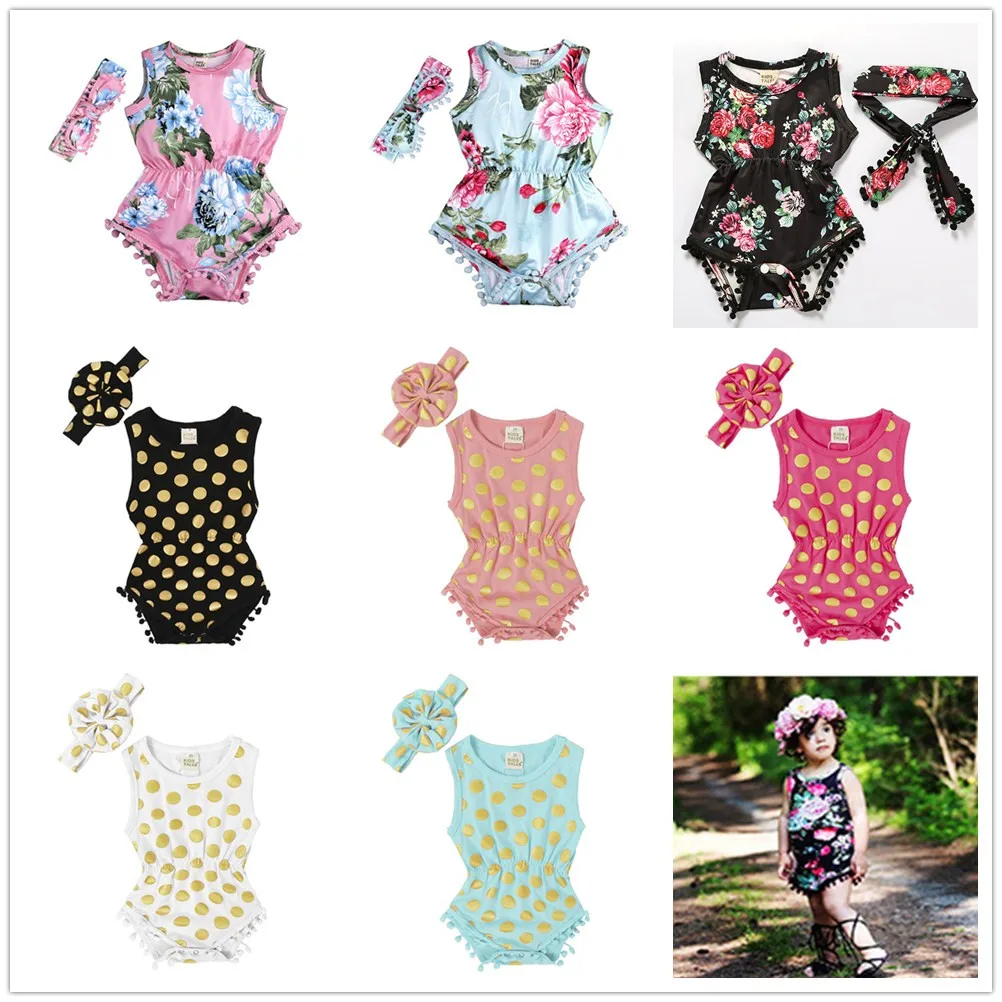 Baby Girl Clothes Summer Newborn Bodysuit Bow Headband Flower Sleeveless Romper Hair Accessories Hair Band