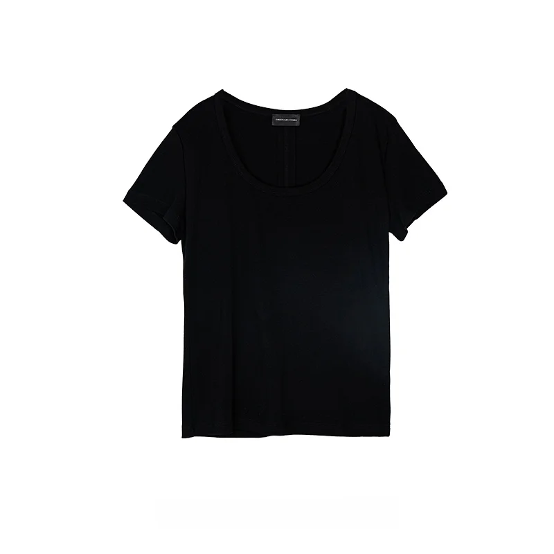 

Женская футболка U-Ne T-irt для повседневной носки, приталенная, с коротким рукавом, из хлопка, в стиле casual, для осеннего сезона.