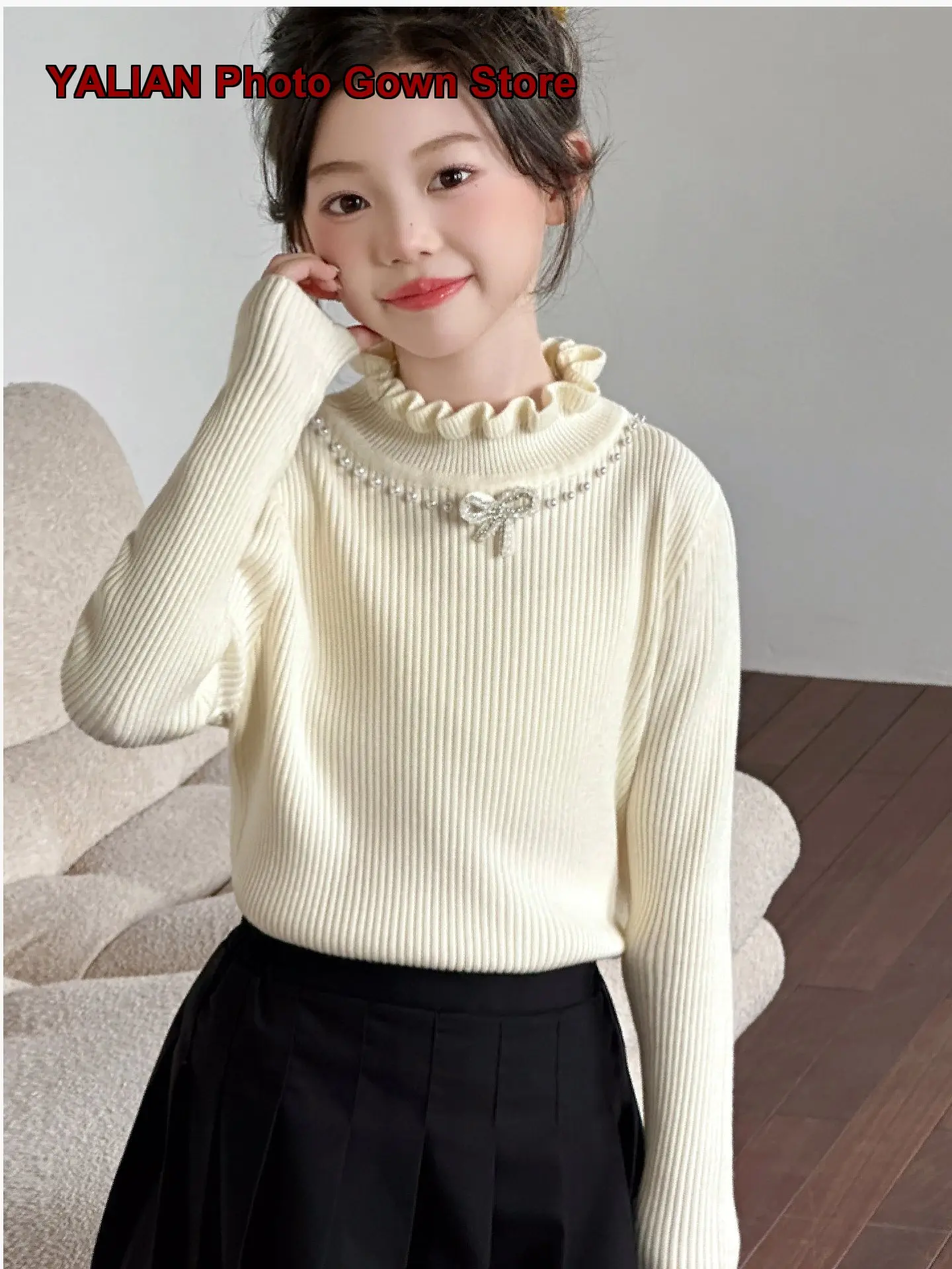 Girls Base Layer Top Kids Spring Round Neck Long Sleeves Solid Color Thickened Warm