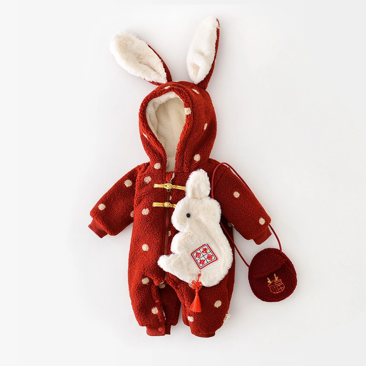 Baby Winter Thickened Onesie Baby Plus Fleece Warm Christmas Bunny Warm Hooded Cotton-padded Jacket for Newborns to Wear a Crawl