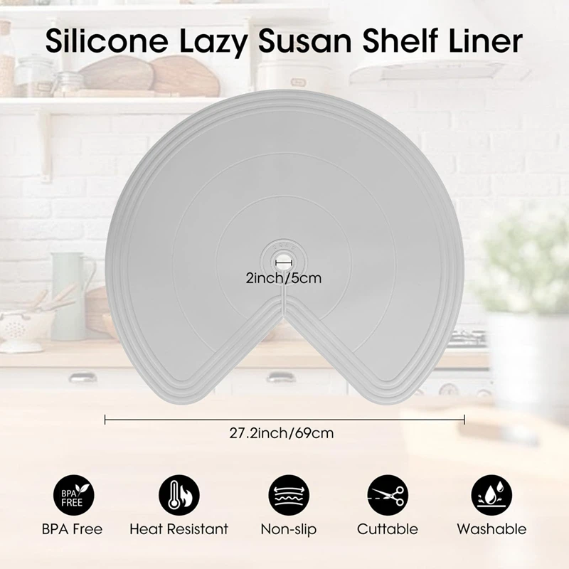 M11K-Lazy Susan Shelf Liner,Silicone Lazy Susan Liner For Dual Tier Pie Cut Lazy Susan Organizer,Non-Slip Thermal Mat 2 PCS